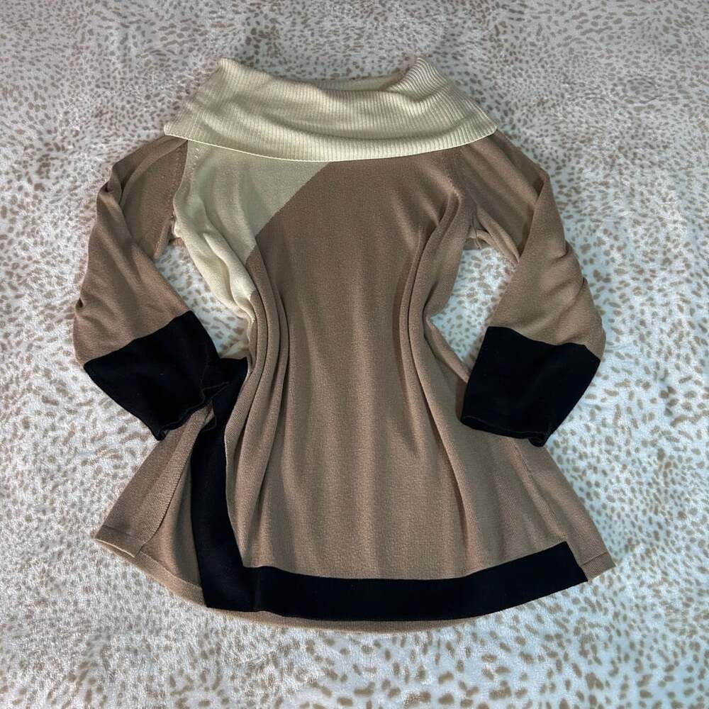 Context Colorblock Cowl Neck Tunic Sweater Size 1X/1T Brown